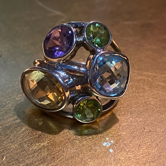FINAL PRICE Chunky Indonesian Sterling Silver multi gem ring 7.5, stunning! - Picture 2 of 15
